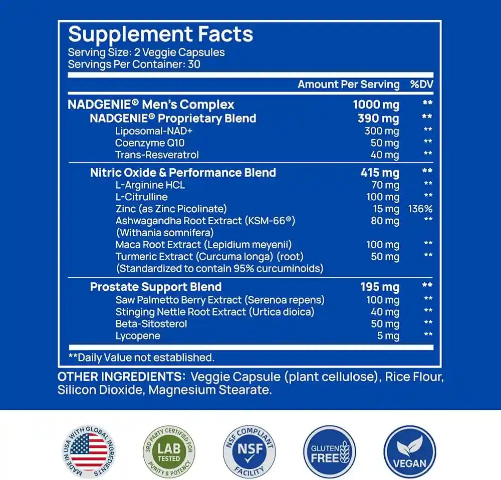 Selerb NAD+ para Hombres – Energía Celular, Circulación y Salud Prostática