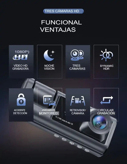 Cámara Dash 3 en 1 para Auto – Triple Grabación HD