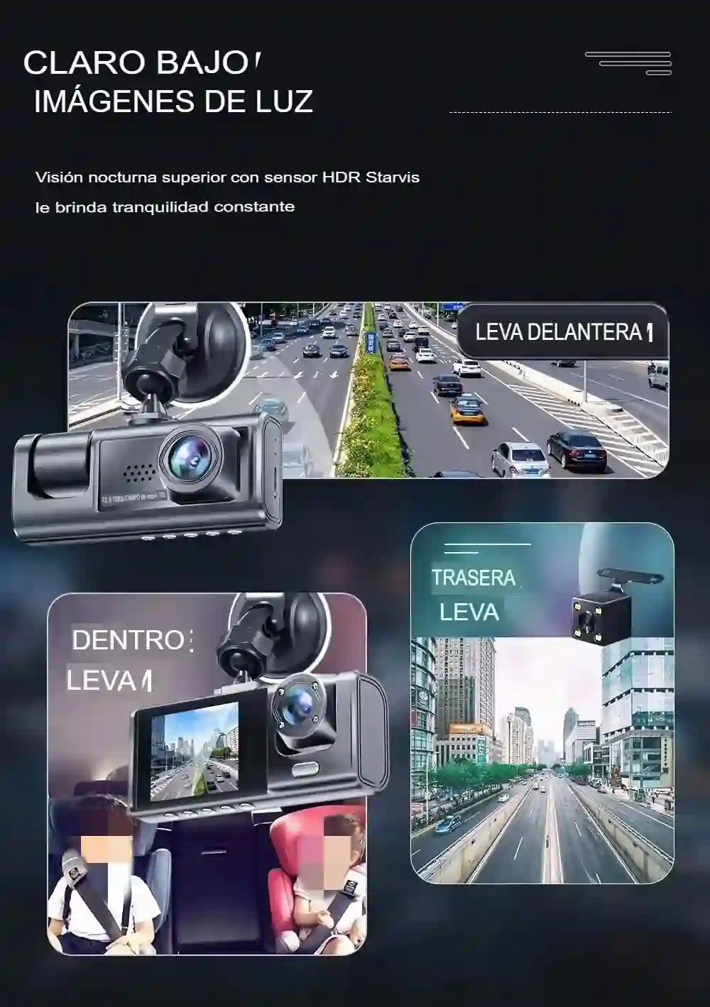 Cámara Dash 3 en 1 para Auto – Triple Grabación HD