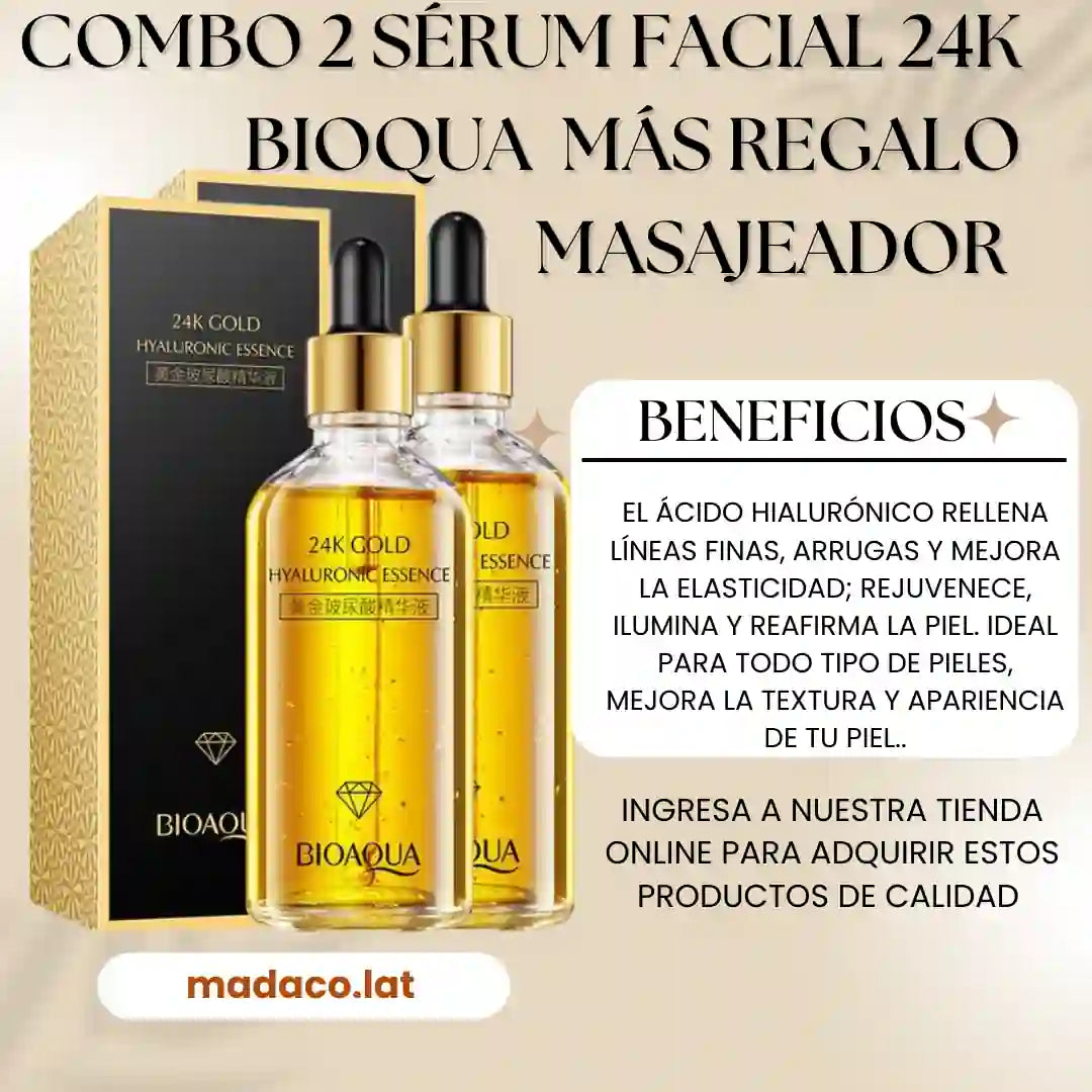 2 SÉRUM FACIAL 24K GOLD BIOAQUA (ANTIEDAD) + MASAJEADOR